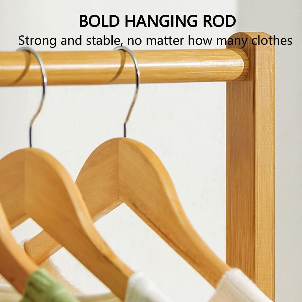 Multifunctional Bamboo Clothes Rack with Wheels and Shelf for Storage