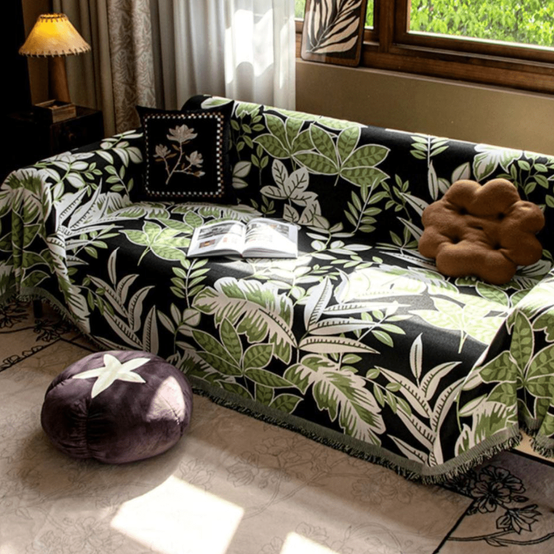 Leaf Print Green Elegance Chenille Sofa Cover