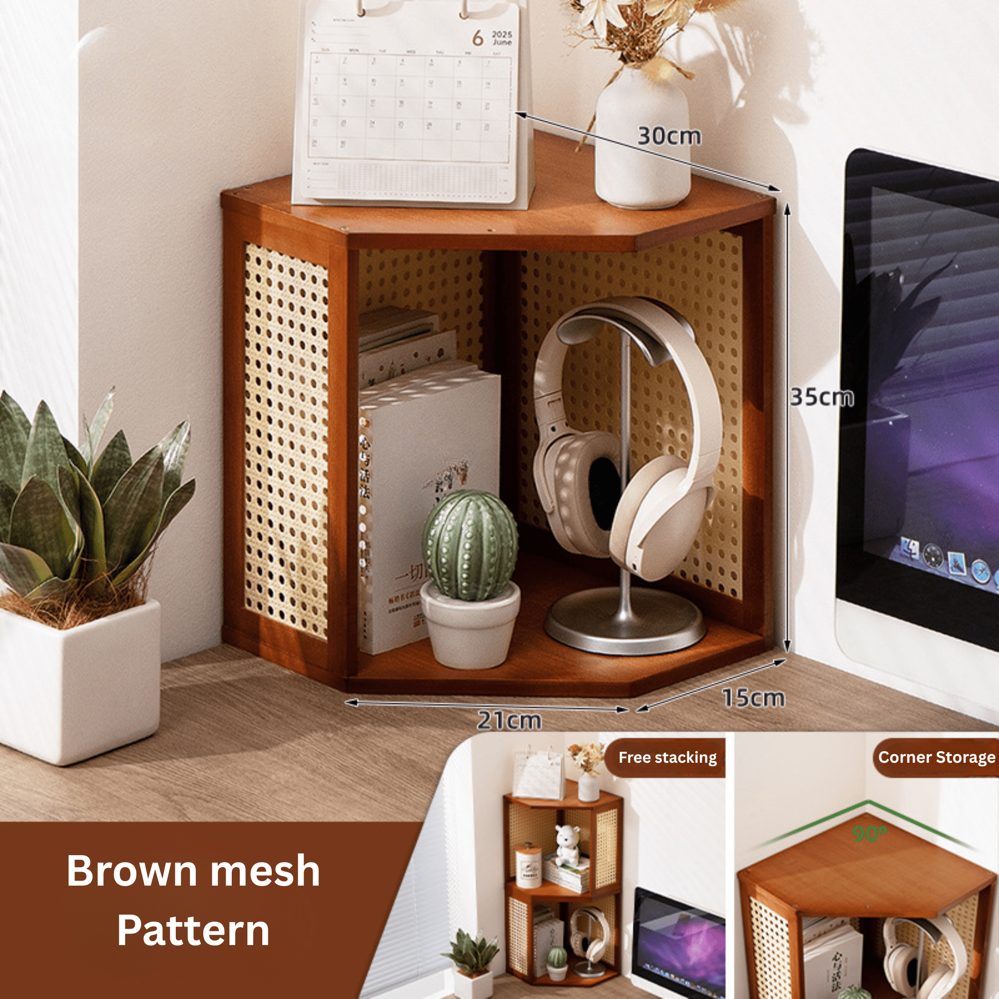 Multi-Purpose Stackable Bamboo Corner Storage Organizer