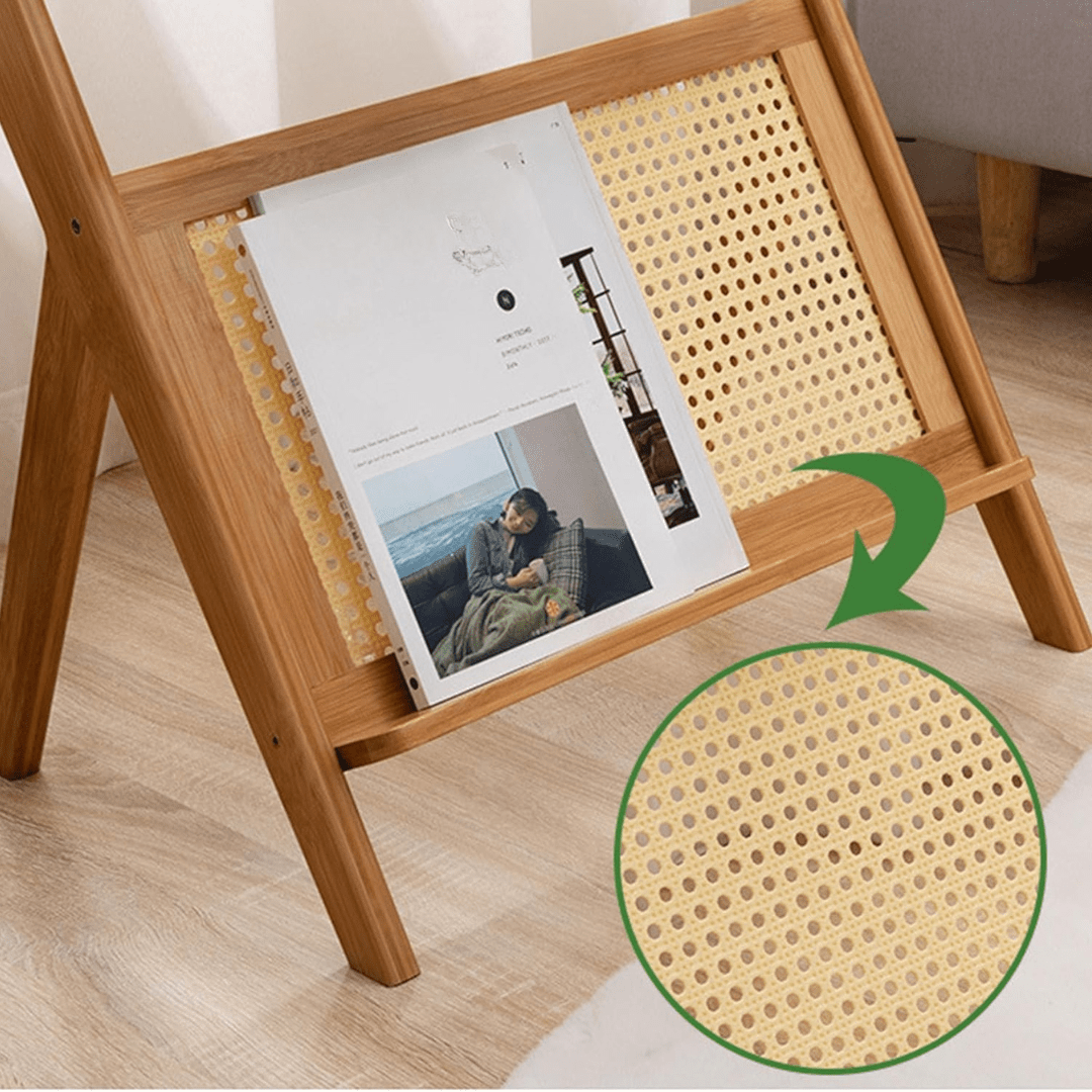 Modern Bamboo Side Table with Glass & Storage Shelf (55cm)