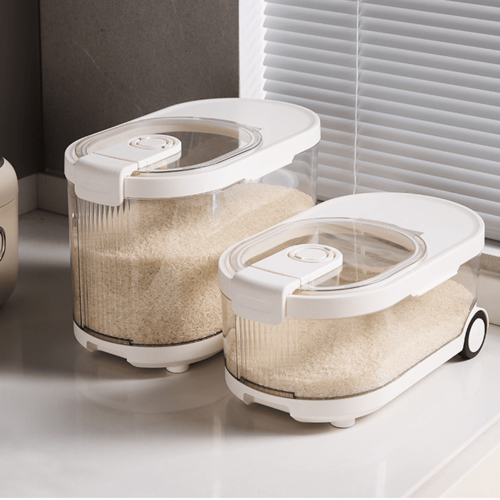 Sealed Rice Storage Container with Measuring Cup & Wheels