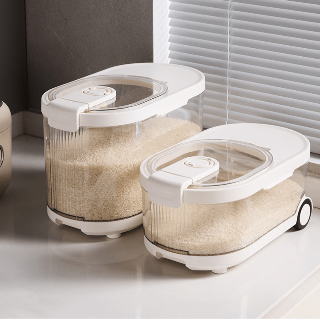Sealed Rice Storage Container with Measuring Cup & Wheels