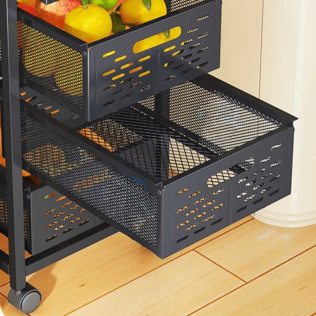 Multi-Layer Rolling Drawer-Style Storage Rack with Detachable Baskets