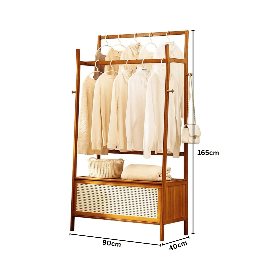 Multifunctional Double-Pole Bamboo Wood Storage Rack (90cm)