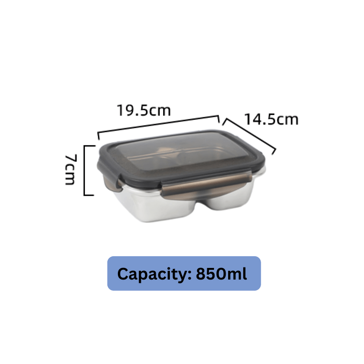 Multi-Purpose Stainless Steel 2-Compartment Food Storage Container (850ml)