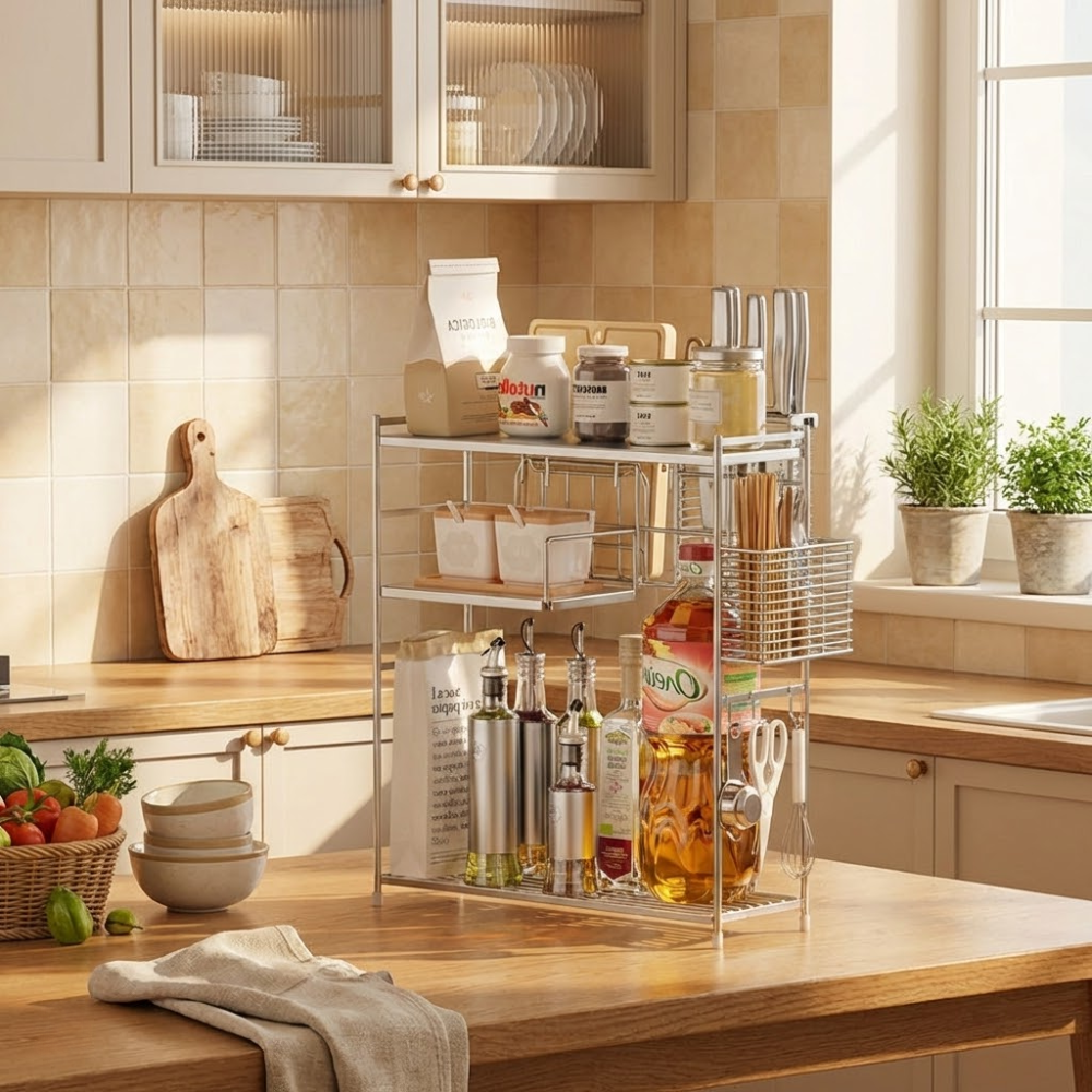 Space-Saving Stainless Steel Seasoning Storage Stand