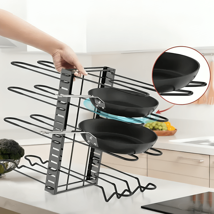 Premium Iron Cookware Organizer with 8 Adjustable Racks