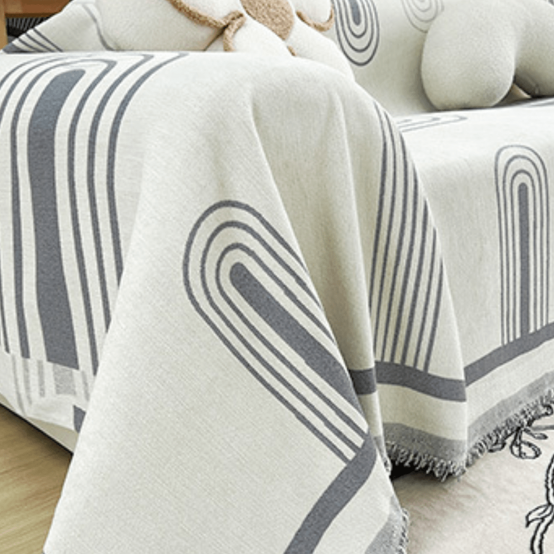 Off White & Grey Elegance Chenille Sofa Cover