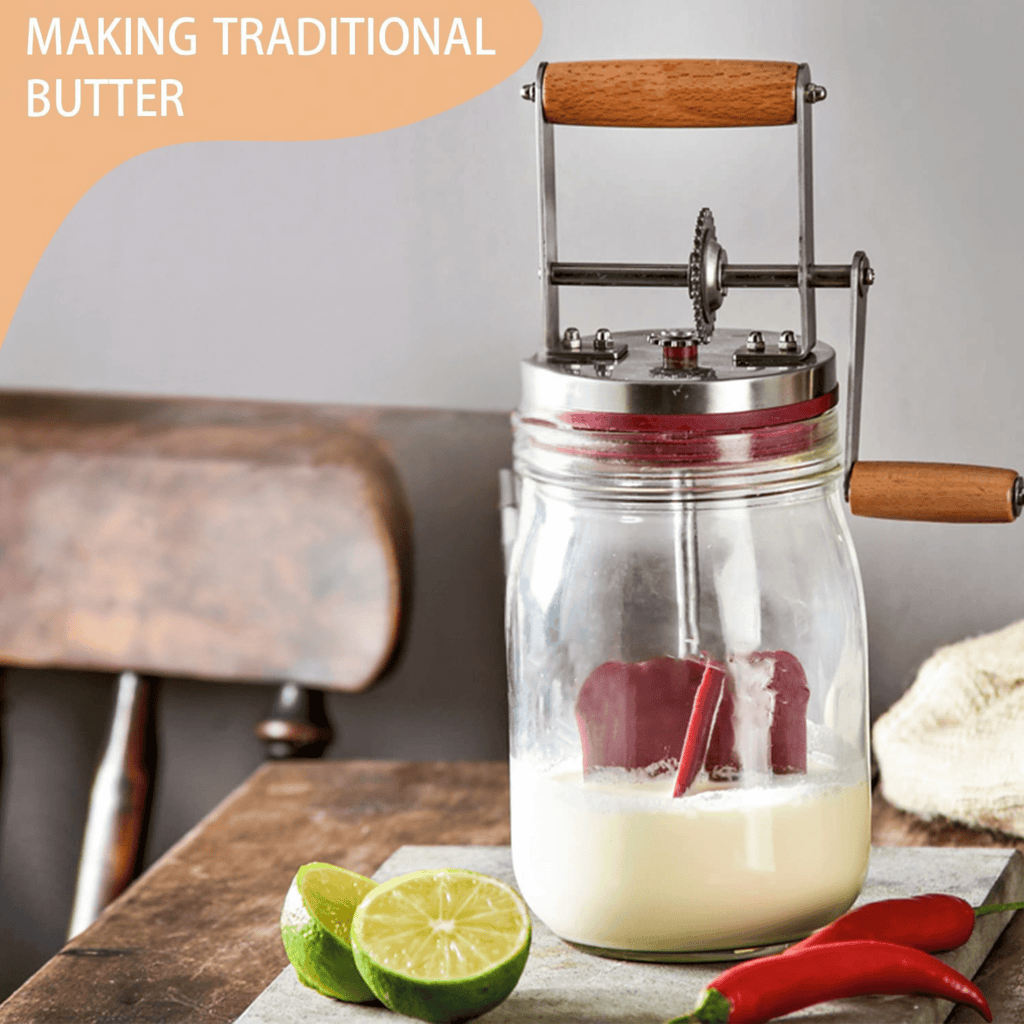 Manual Hand-Crank Butter Churner with Wooden Handle (1500ml)