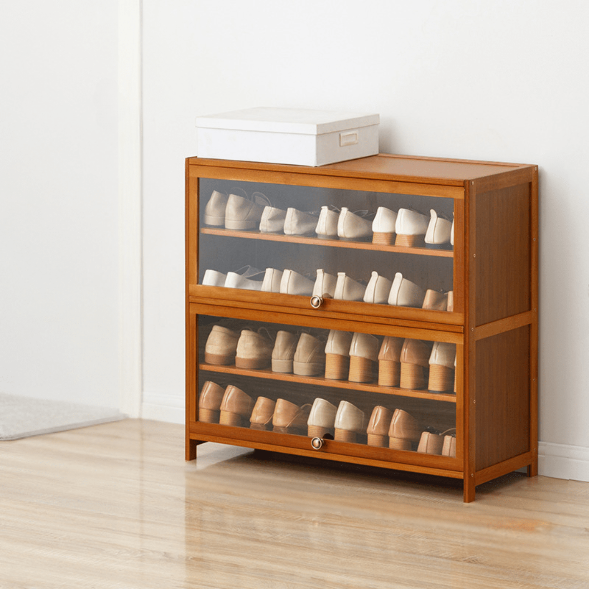 Multi-Layer Bamboo Wood Shoe Cabinet with Flip Doors (80cm)