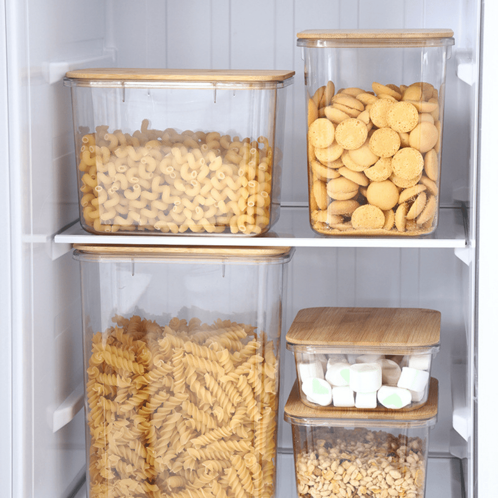 Multi-Purpose Transparent Food Storage Containers with Wooden Lid