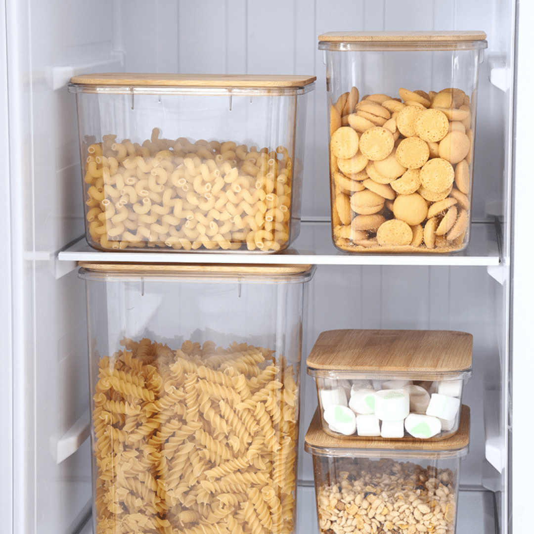 Multi-Purpose Transparent Food Storage Containers with Wooden Lid