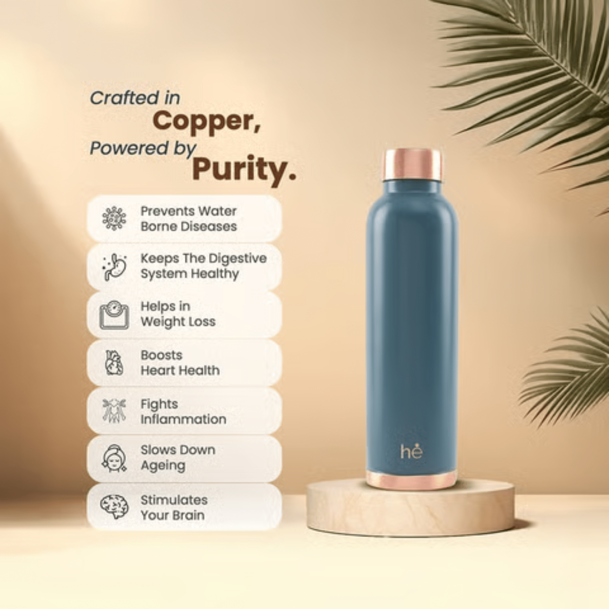 Leak-Proof Pure Copper Water Bottle (1Litre)