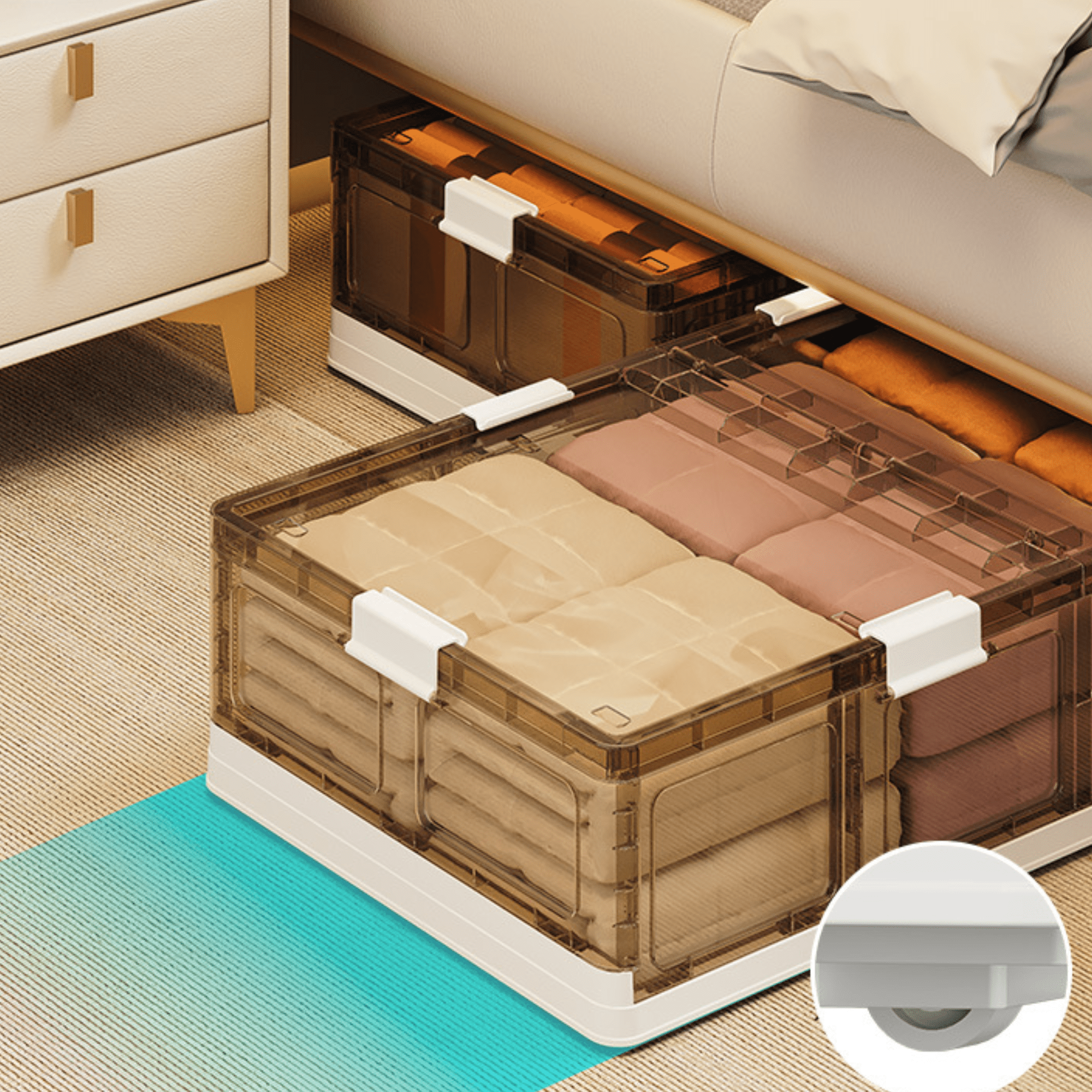 Stackable Multi-Use Plastic Underbed Organizer Box with Roller Wheels