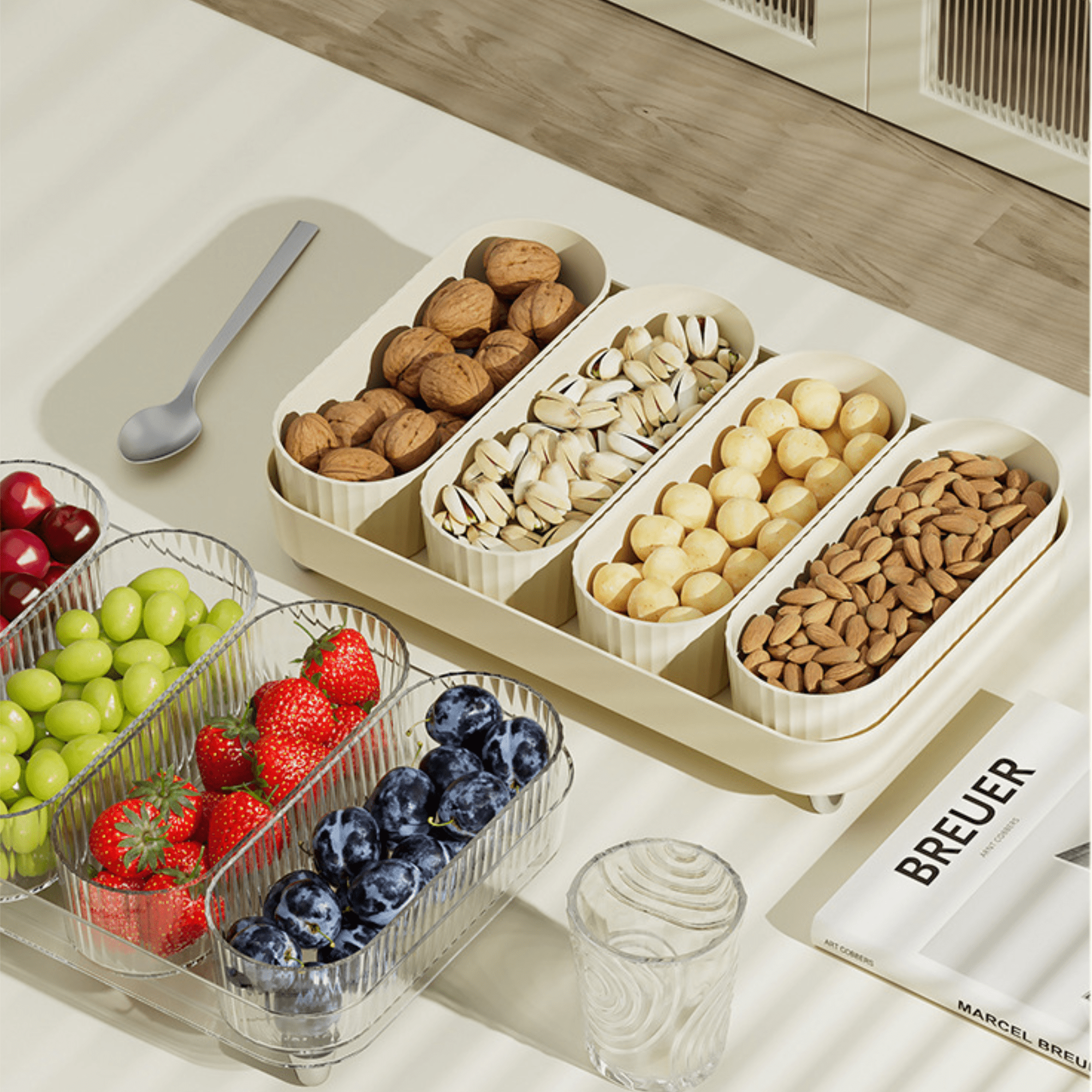 Premium 4 Jar Snack & Dry Fruit Container Set with Tray & Lids