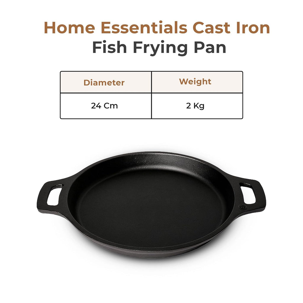 Pre-Seasoned 24cm Cast Iron Skillet with Ergonomic Grip