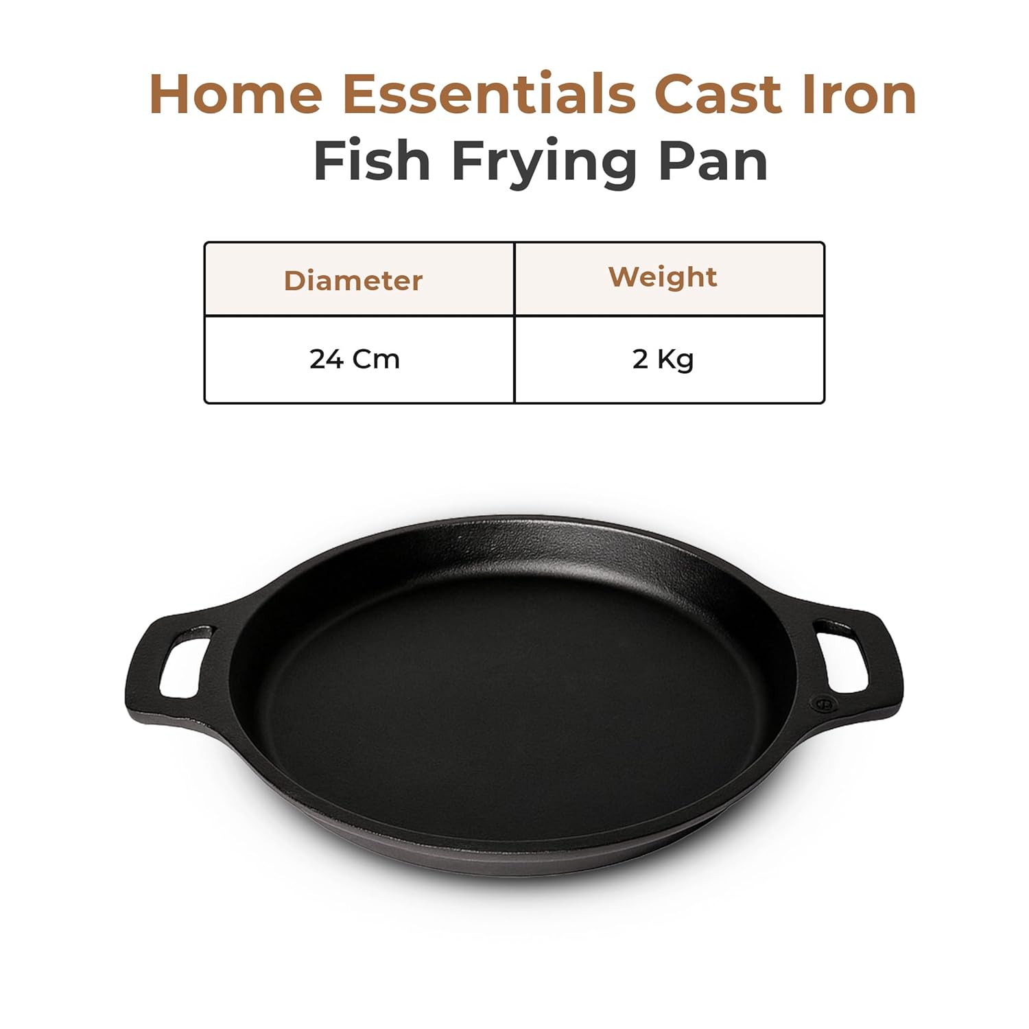 Pre-Seasoned 24cm Cast Iron Skillet with Ergonomic Grip