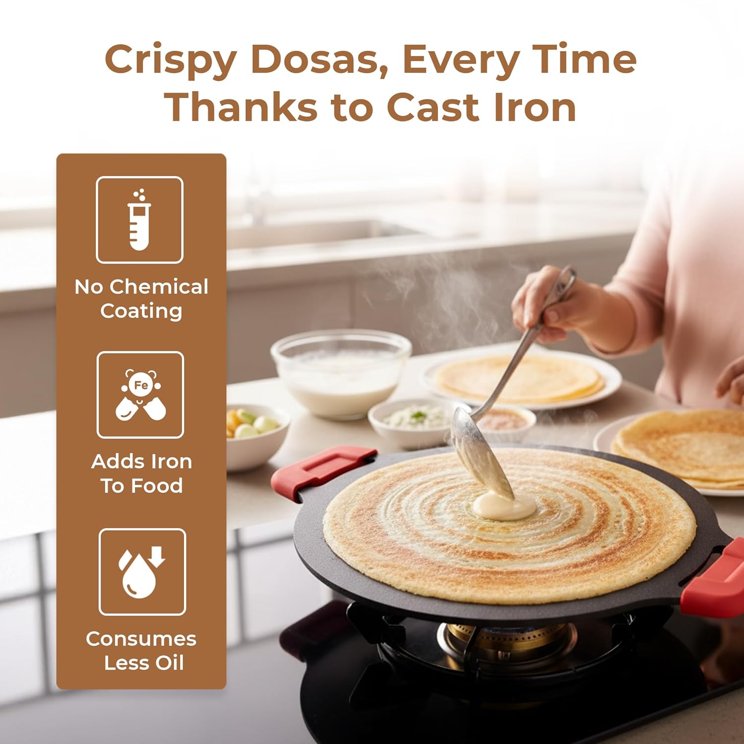 Multi-Cooktop Compatible Durable Cast Iron Dosa Tawa (30CM)