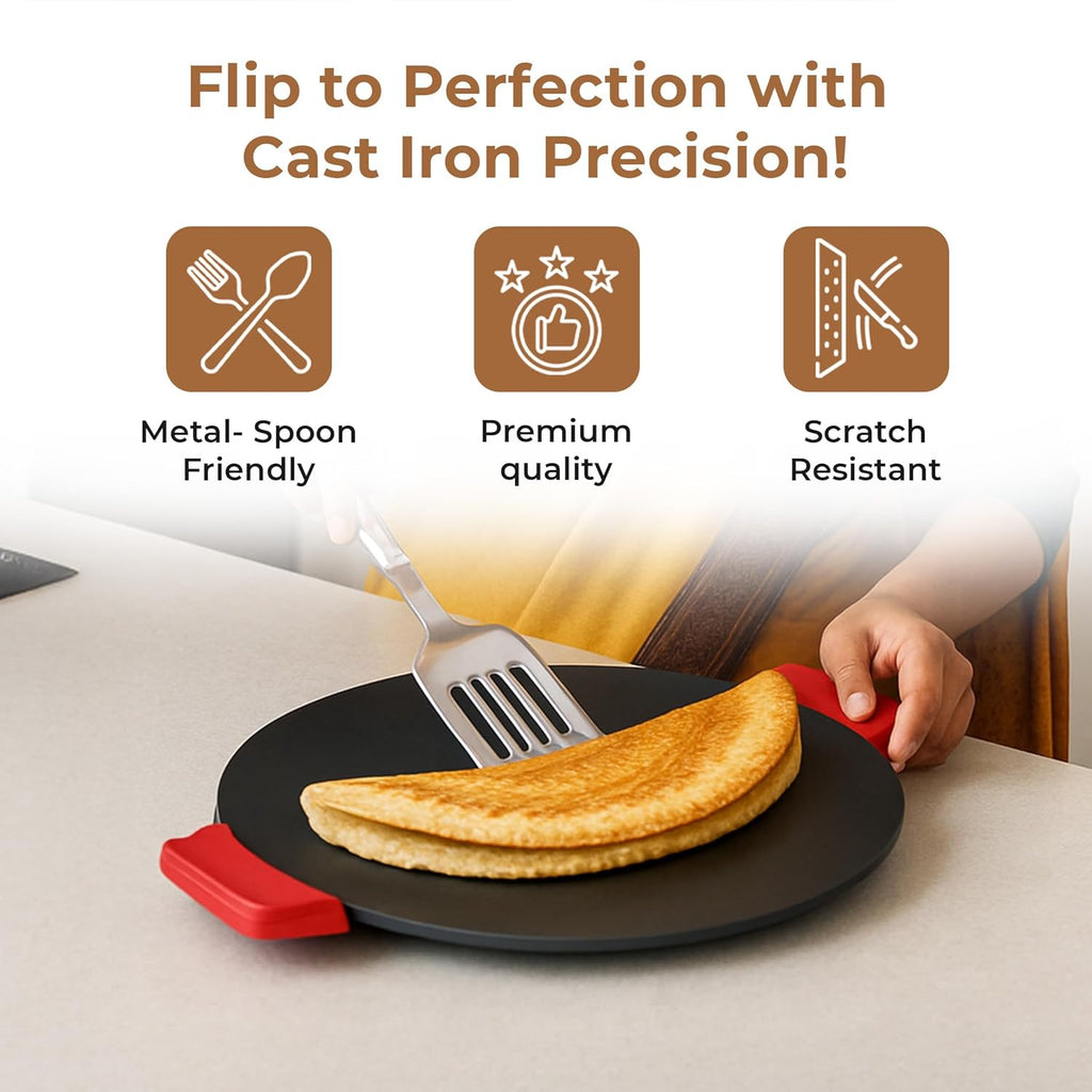 Multi-Cooktop Compatible Durable Cast Iron Dosa Tawa (30CM)