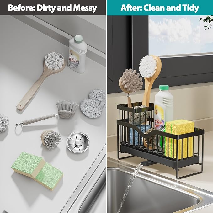 Premium Stainless Steel Sink Holder with Brush Rack (25cm)