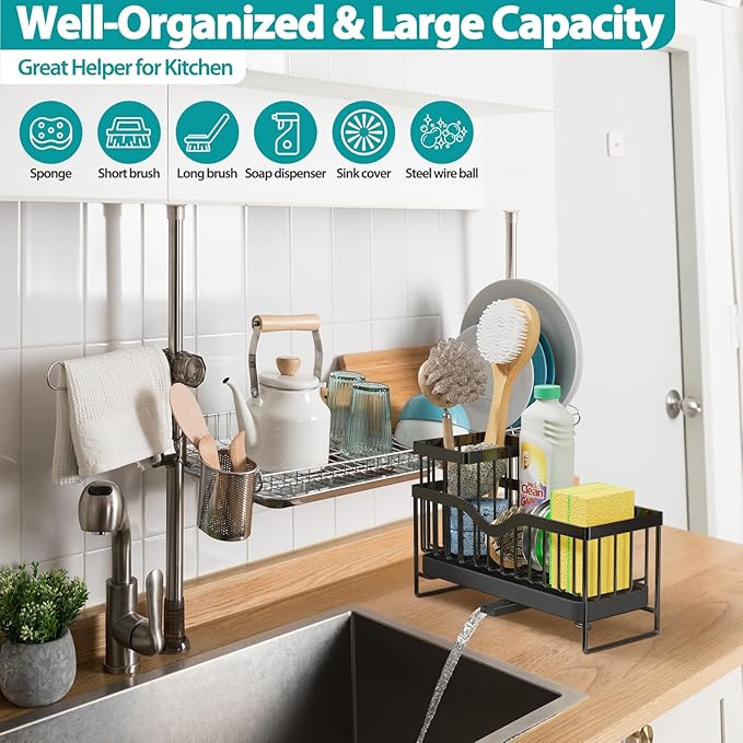 Premium Stainless Steel Sink Holder with Brush Rack (25cm)