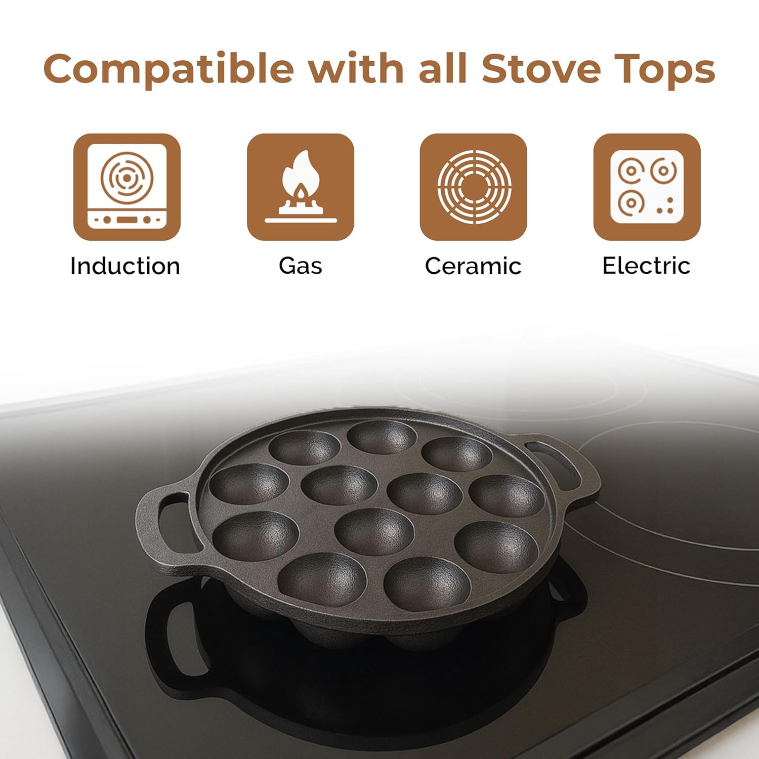 HomeEssentials 12-Cup Cast Iron Paniyaram Pan (26cm)