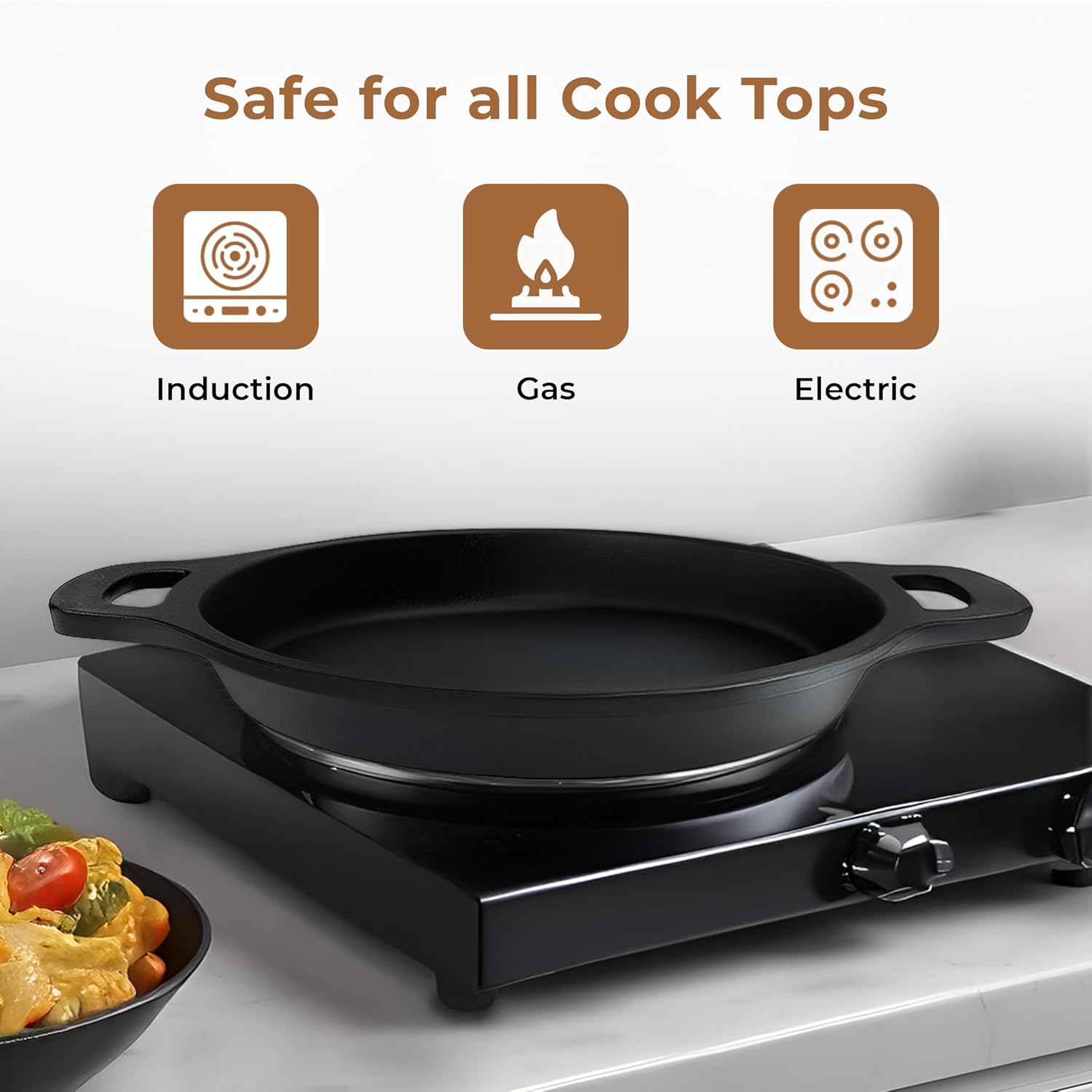 Pre-Seasoned 24cm Cast Iron Skillet with Ergonomic Grip
