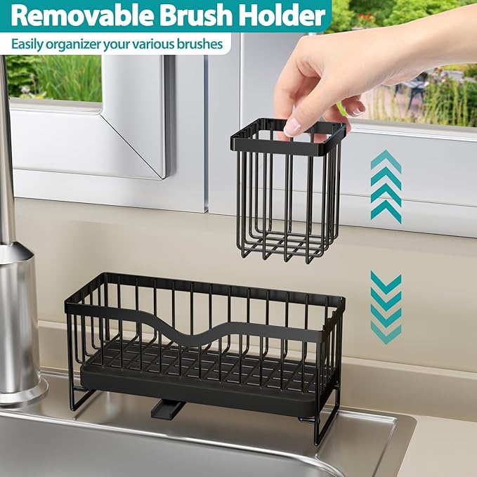 Premium Stainless Steel Sink Holder with Brush Rack (25cm)