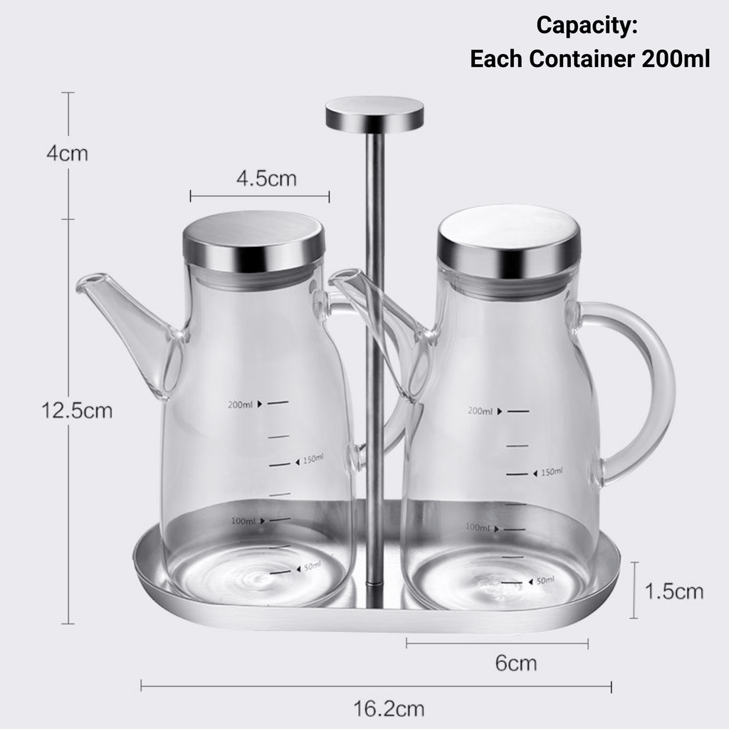 Borosilicate Seasoning Oil Dispenser with Stand Set of 2 (200ml Each)