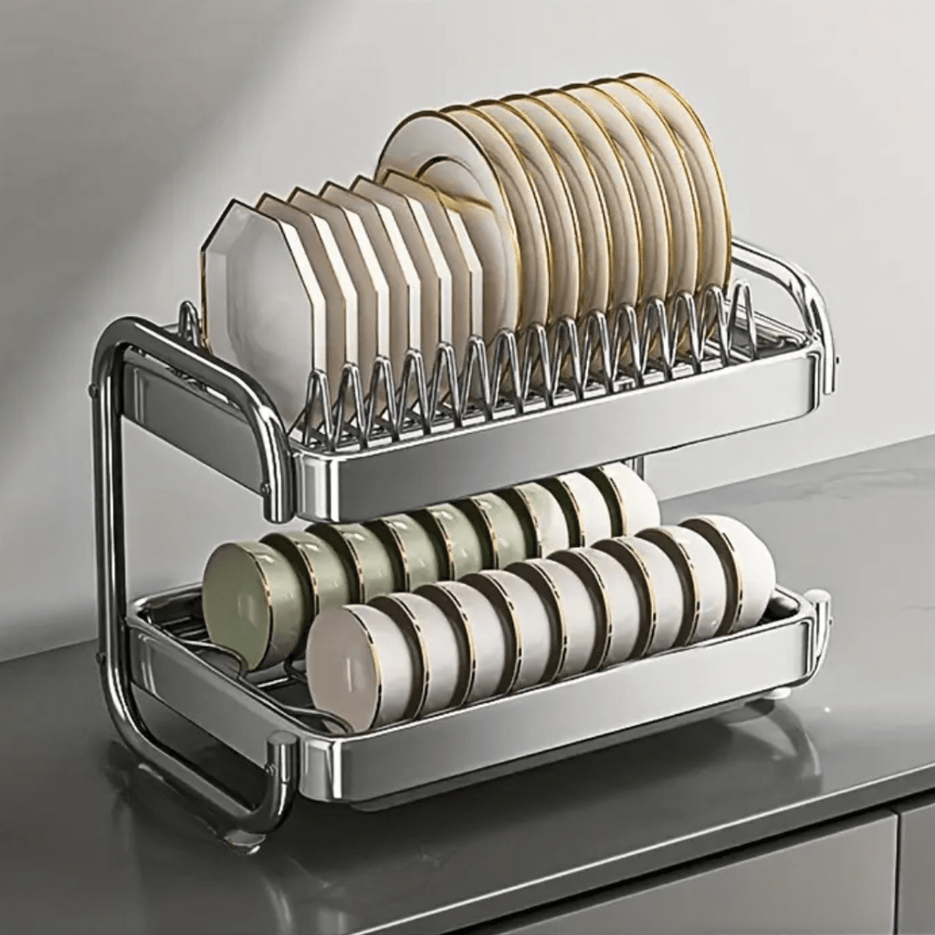 Multifunctional Stainless Steel Dish Rack with Cutlery and Cutting Board Holder(39cm)
