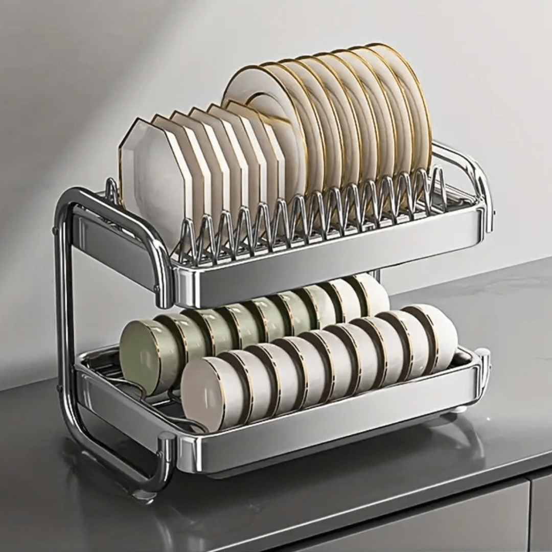 Multifunctional Stainless Steel Dish Rack with Cutlery and Cutting Board Holder(39cm)