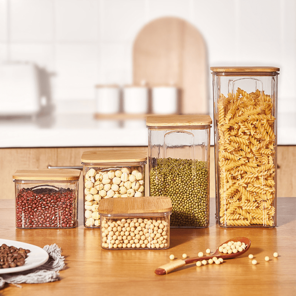 Multi-Purpose Transparent Food Storage Containers with Wooden Lid