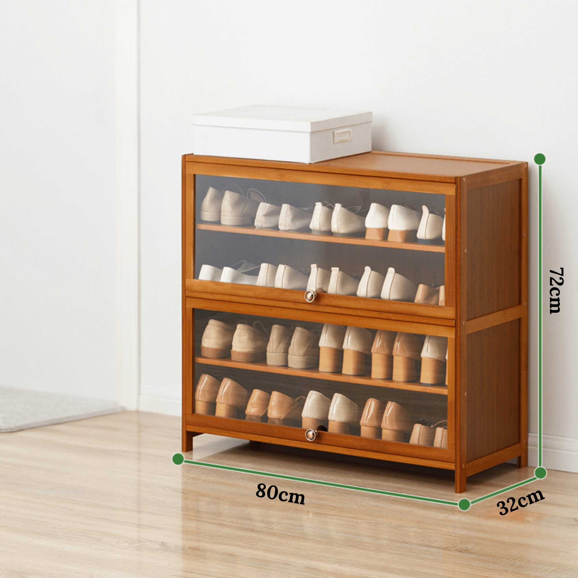 Multi-Layer Bamboo Wood Shoe Cabinet with Flip Doors (80cm)