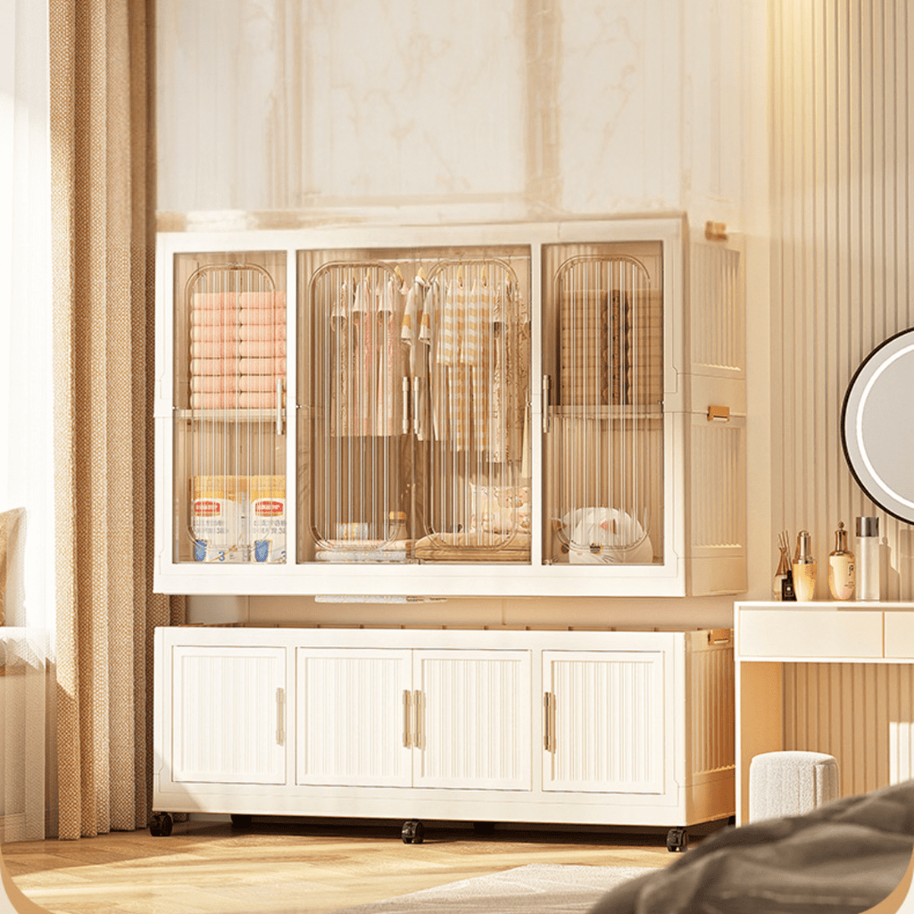 Multi-Tier Magnetic Door Plastic Storage Wardrobe With Wheels(120cm)