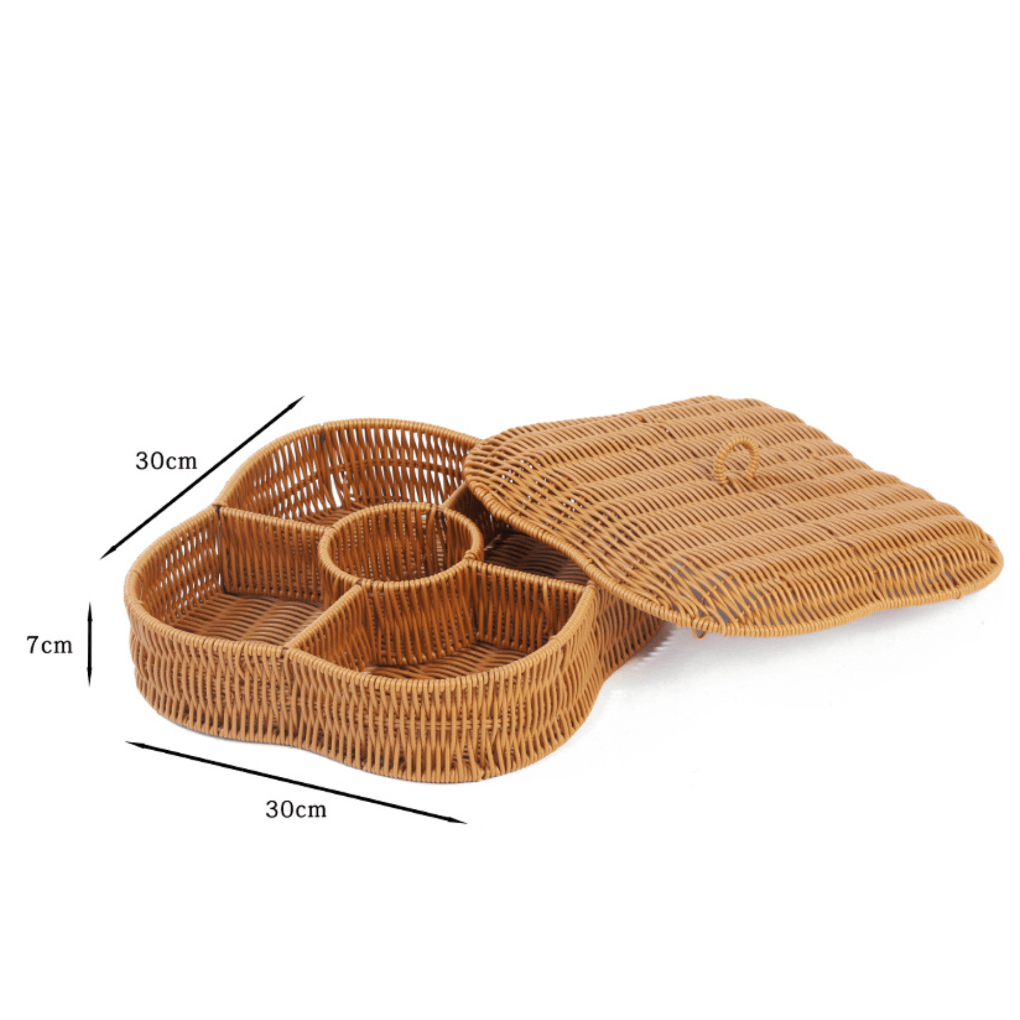 Handwoven Imitation Rattan Snack & Fruit Basket with Lid (30cm)
