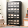 Multi-Tier Bamboo Shoe Rack with Transparent Flap Doors (Black-80cm)