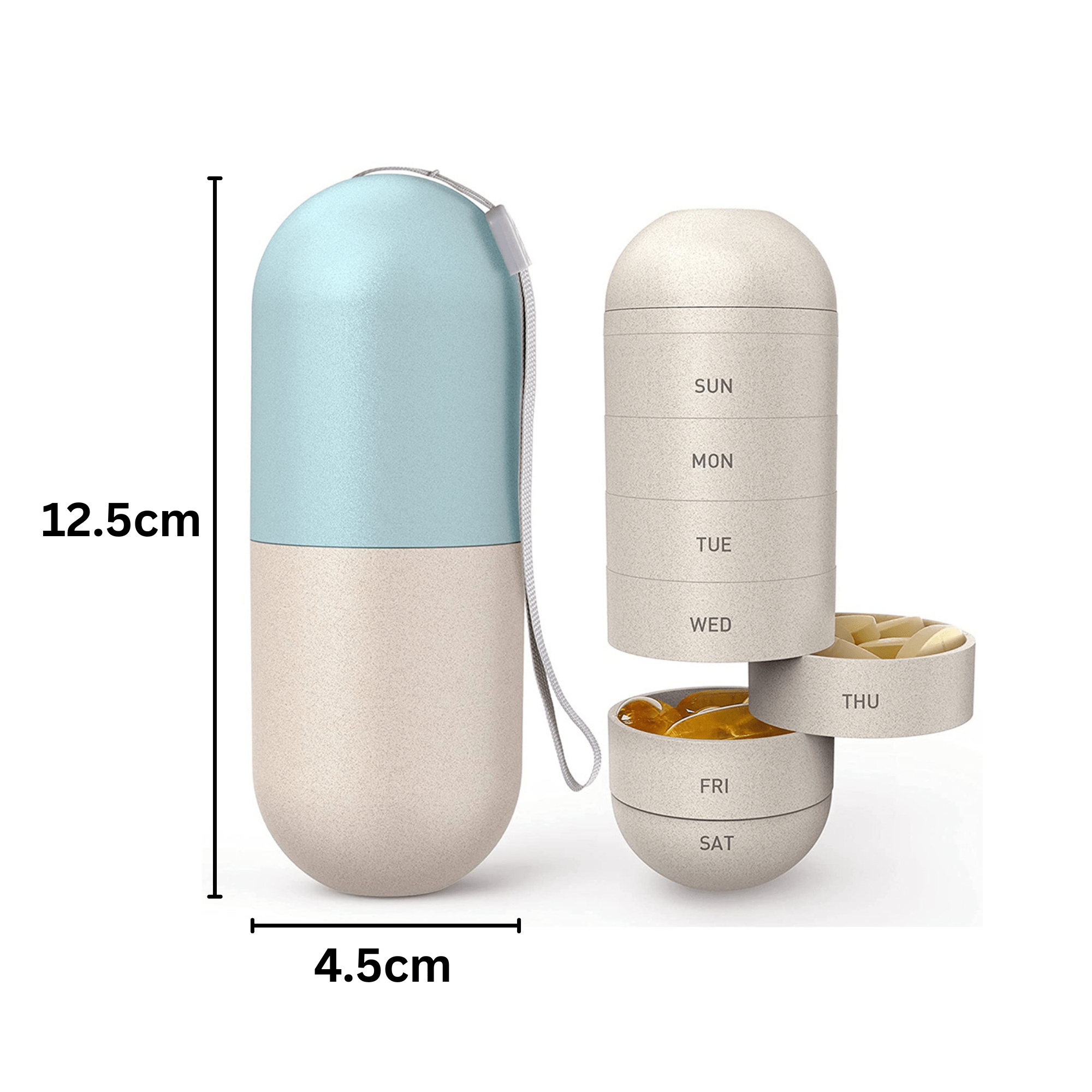 Portable Plastic Two-in-One Waterproof Pill Organizer with 7 Compartment