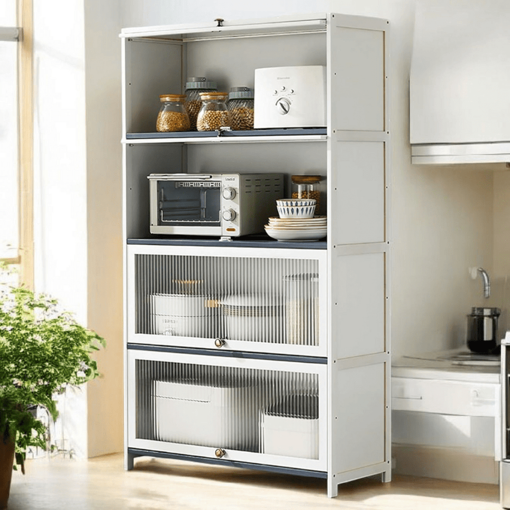 Multi-Purpose Bamboo & Acrylic Storage Cabinet with Flip Cover Doors (60cm)