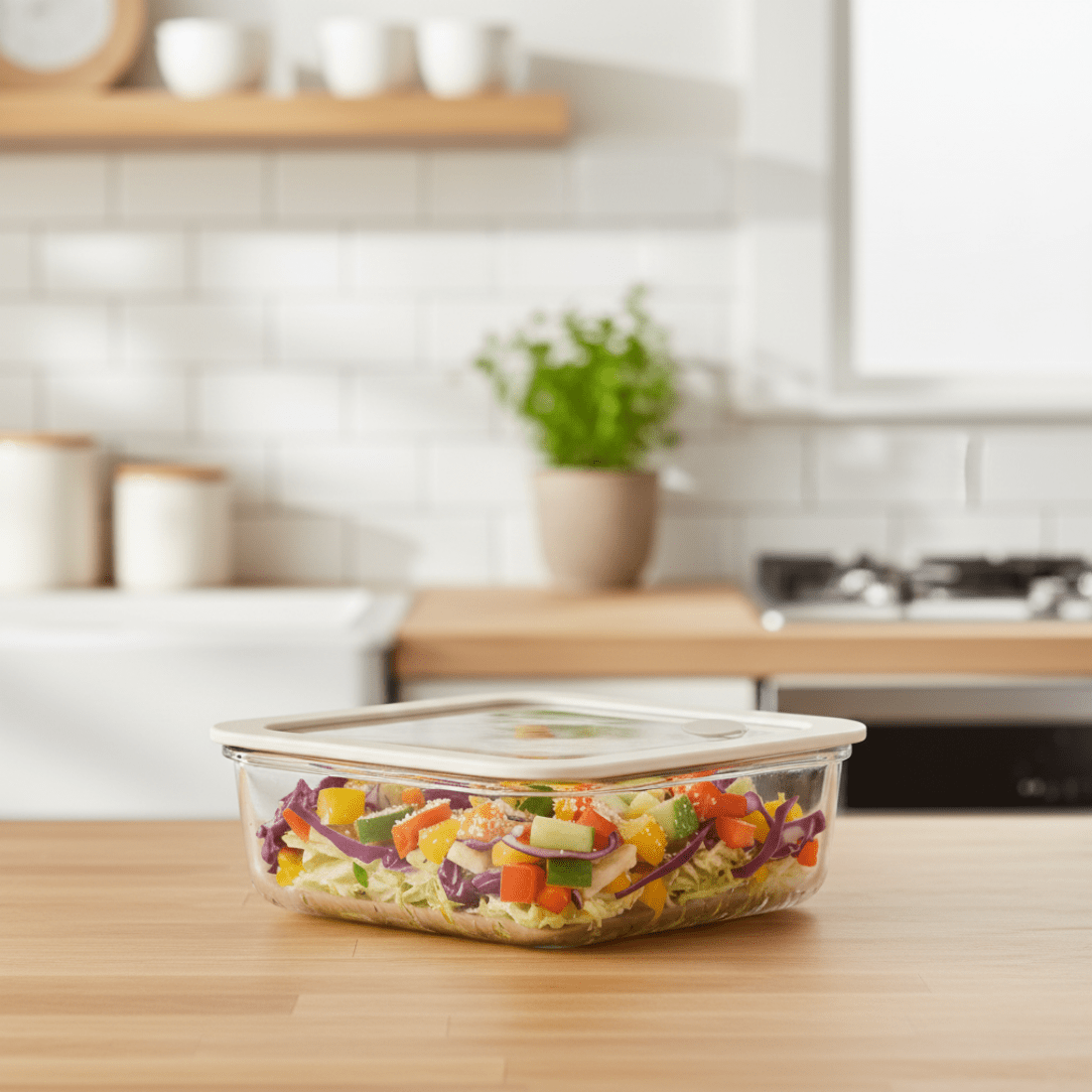 Square Borosilicate Glass Food Container with Vented Lid(1940ml)
