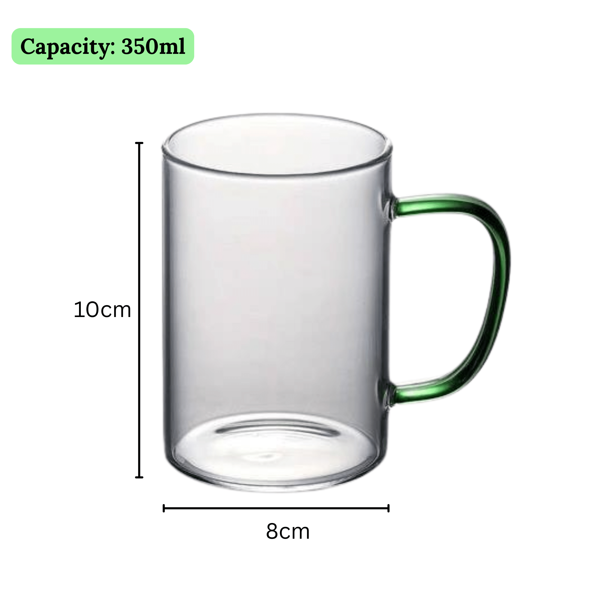 Multi-Purpose Transparent Borosilicate Glass Mug with Colorful Handle – 350ml