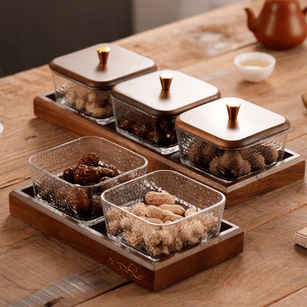 Multi-Compartment High-Borosilicate Glass Fruit and Nut Serving Tray Set