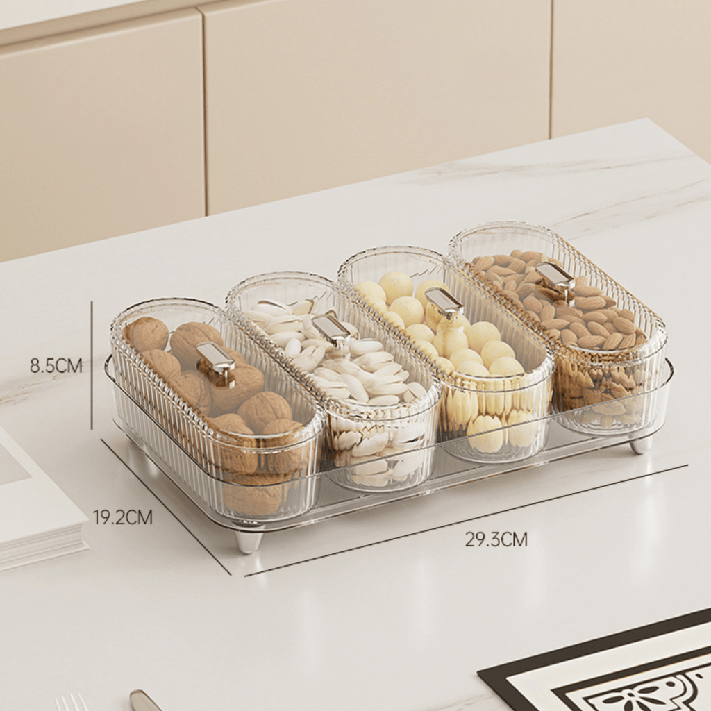 Premium 4 Jar Snack & Dry Fruit Container Set with Tray & Lids