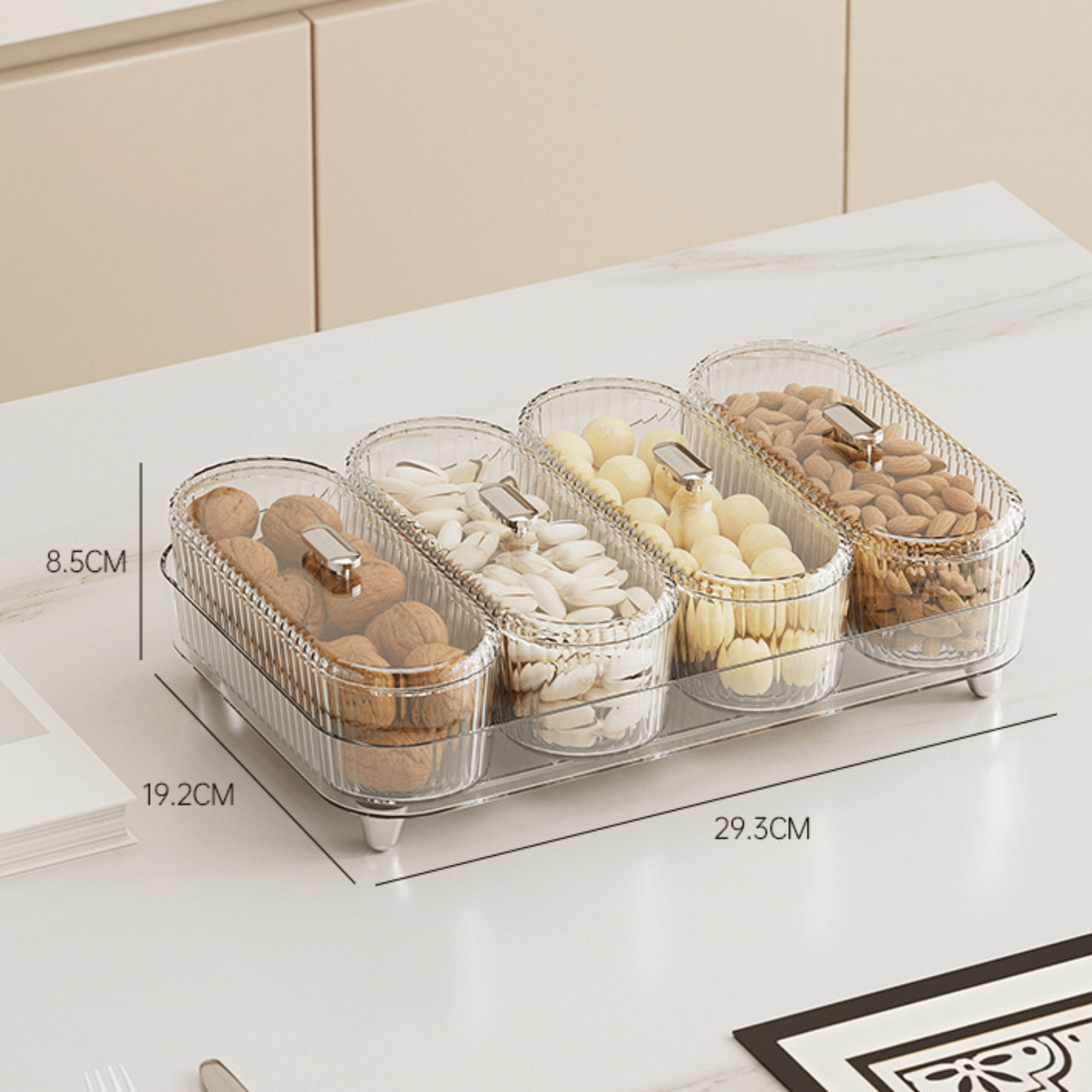 Premium 4 Jar Snack & Dry Fruit Container Set with Tray & Lids