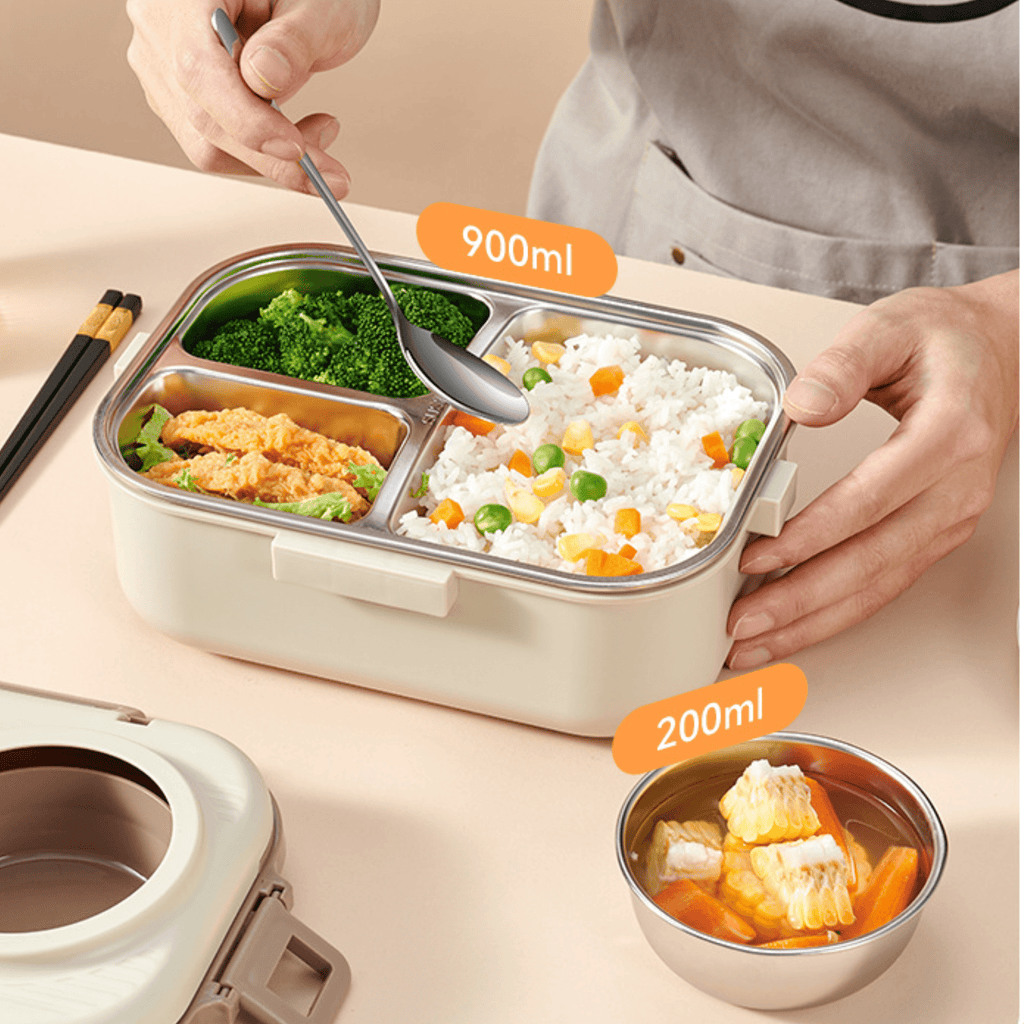 Multifunctional Electric 48W Heated Lunch Box with Leakproof Stainless Steel Liner(1.1Litre)