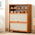 Multi-Tier Bamboo Wood Storage Shelf with Flip-Up Doors (80cm)