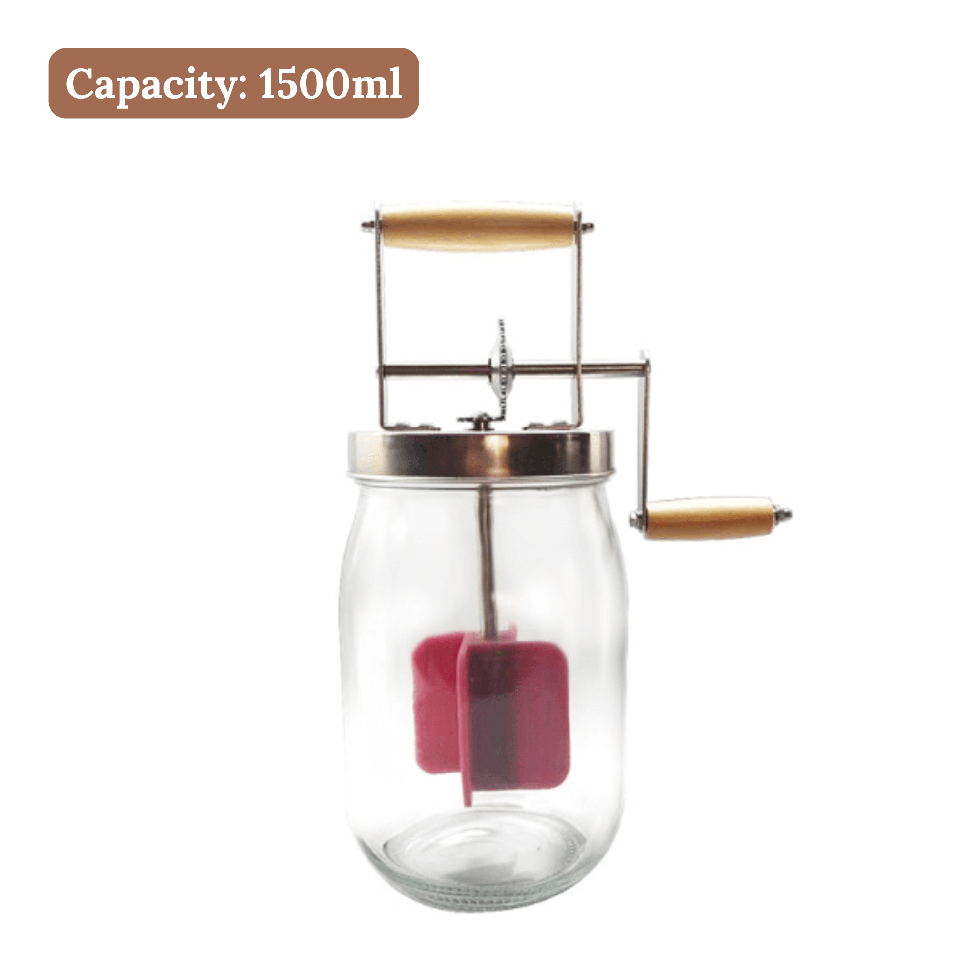Manual Hand-Crank Butter Churner with Wooden Handle (1500ml)