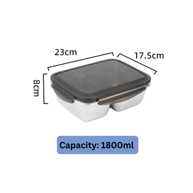 Multi-Purpose Stainless Steel 2-Compartment Food Storage Container (1800ml)