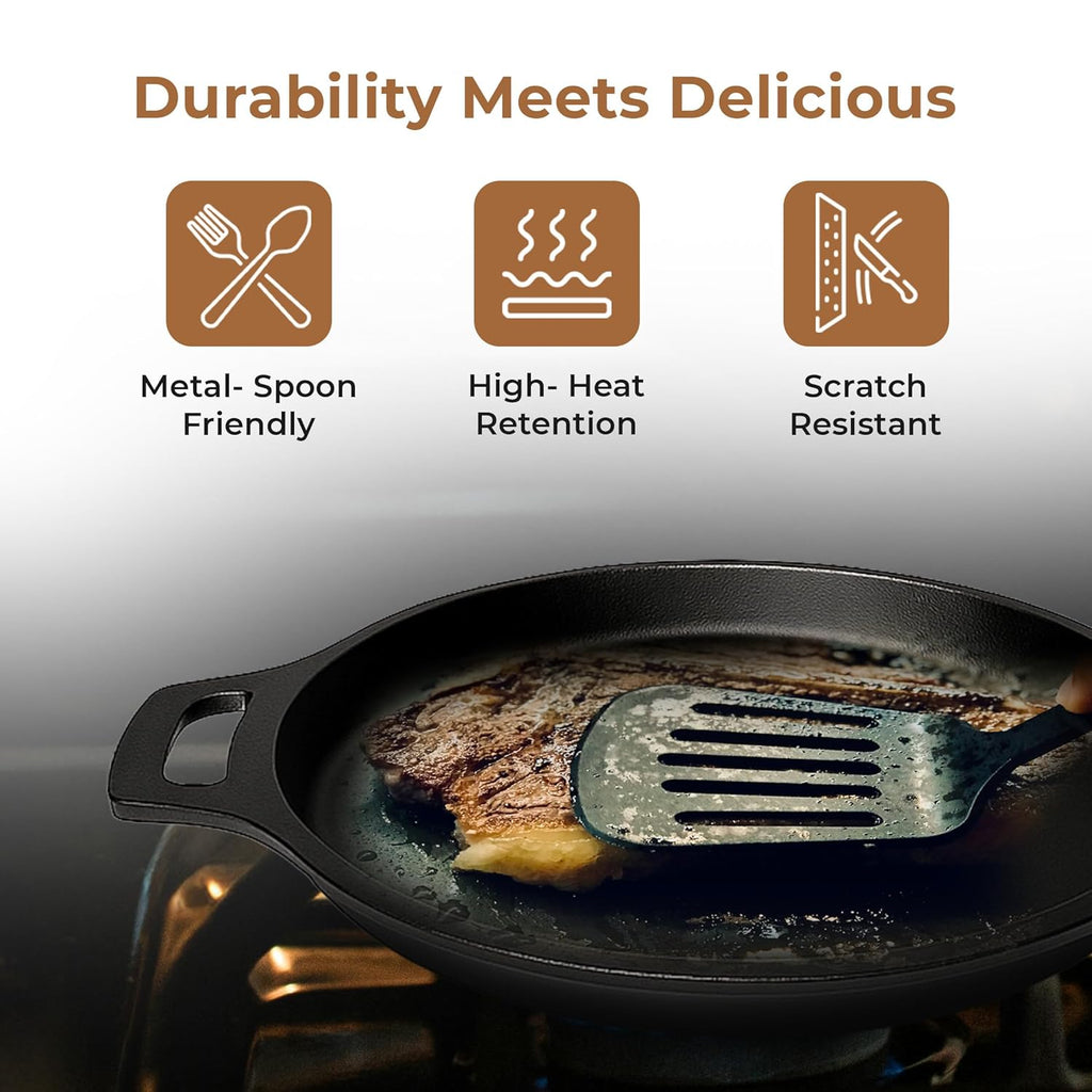 Pre-Seasoned 24cm Cast Iron Skillet with Ergonomic Grip
