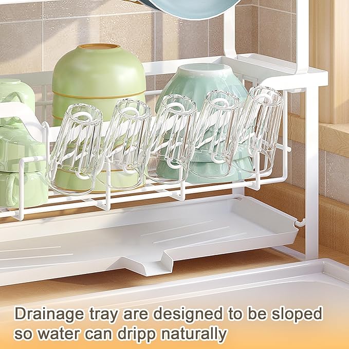 Stainless Steel 2-Tier Space-Saver Dish Rack with Drainboard (43cm)