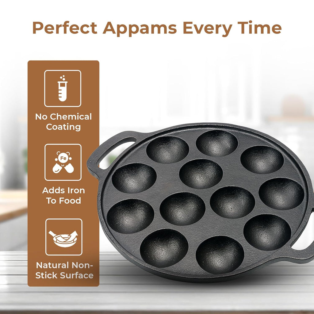 HomeEssentials 12-Cup Cast Iron Paniyaram Pan (26cm)